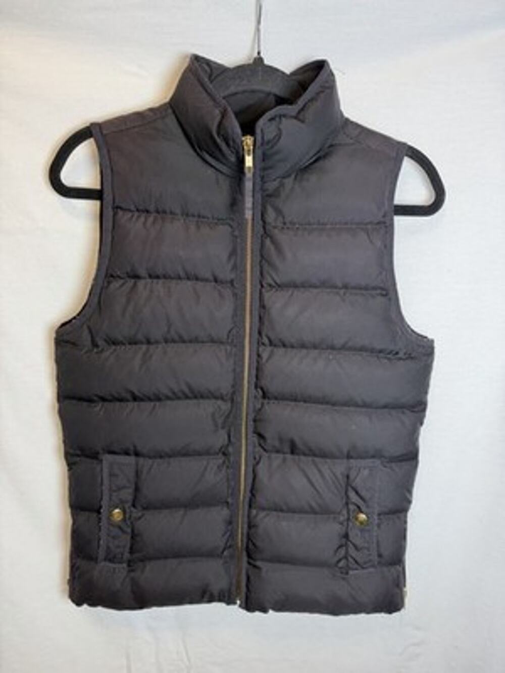 J Crew Down Womens Puffer Vest Full Zip Black Sz XS Outerwear Preppy Fall Pocket